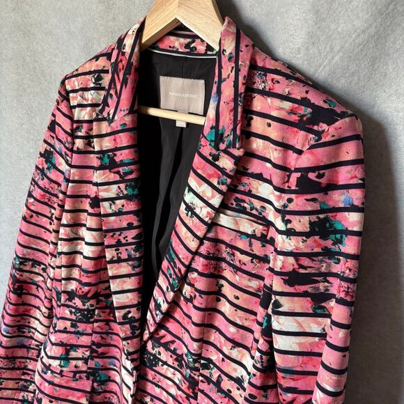 NWOT Banana Republic Multicolored Pink Floral Striped Blazer /Jacket size 14 - Picture 4 of 9